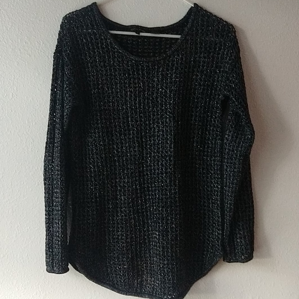 Jeanne Pierre Metallized Black Loose Knit Sheer Sexy Sweater S